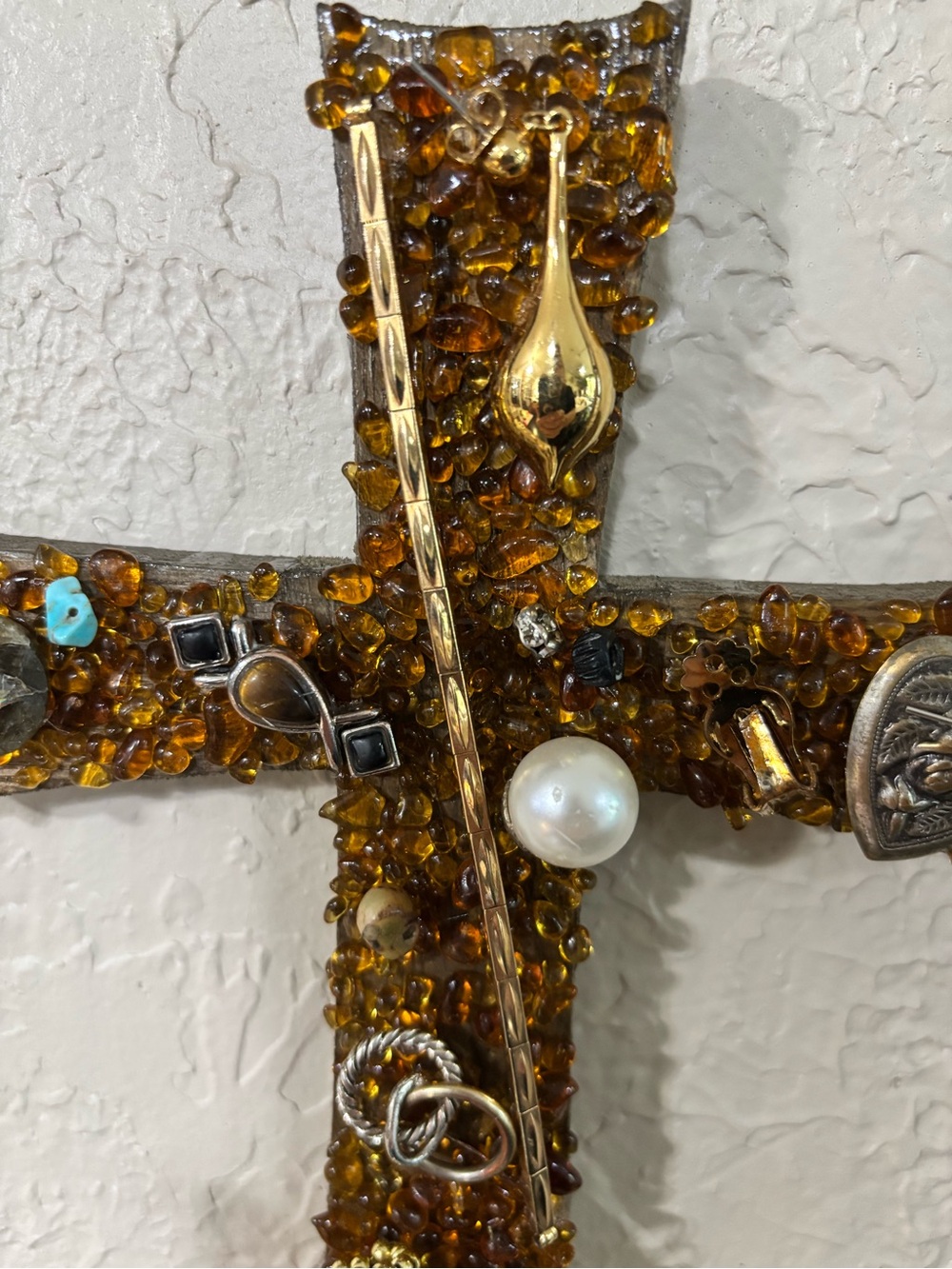Handcrafted Amber-Tone Mixed Media Wall Cross - Picture 4 of 7